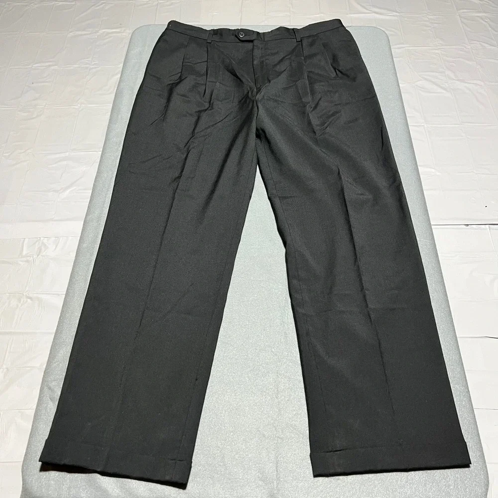 Jos. A. Bank Leadbetter Golf Mens Black Pleated Wool Blend Dress Pants 38x32